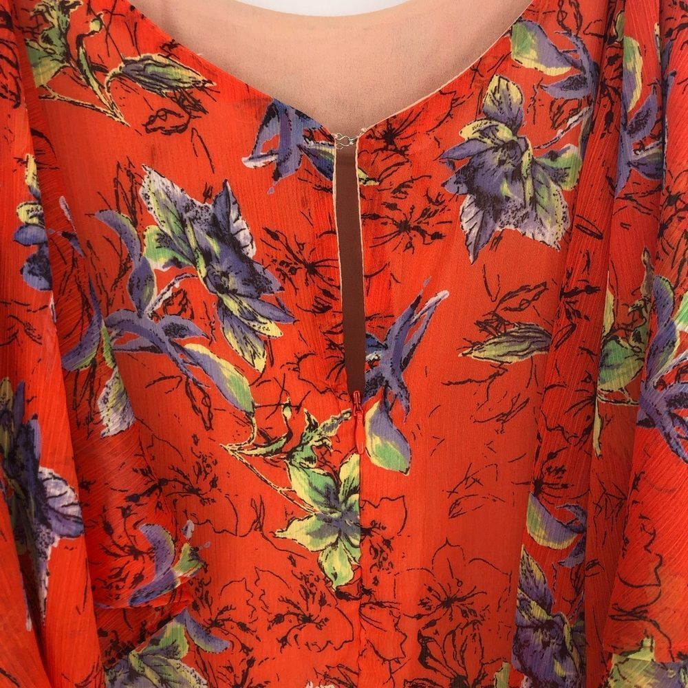 Adelyn Rae Orange Floral Off Shoulder Ruffle Asymmetrical Hem Dress size XS - Picture 8 of 13